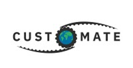 Custom Mate logo with a globe at the center surrounded by curved gear-like shapes. (brand logo)
