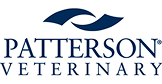 Patterson Veterinary logo with blue wave motif above the text